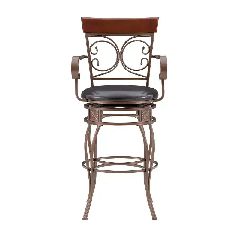 Tabouret de bar pivotant en similicuir et métal, avec accoudoirs, grand format, Nora - Linon