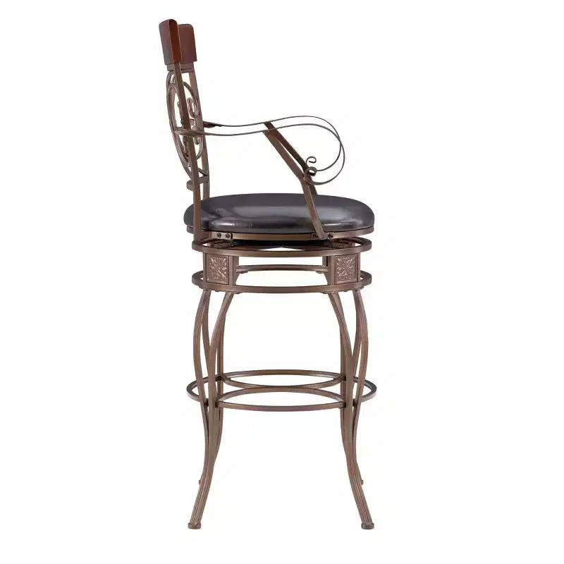 Tabouret de bar pivotant en similicuir et métal, avec accoudoirs, grand format, Nora - Linon