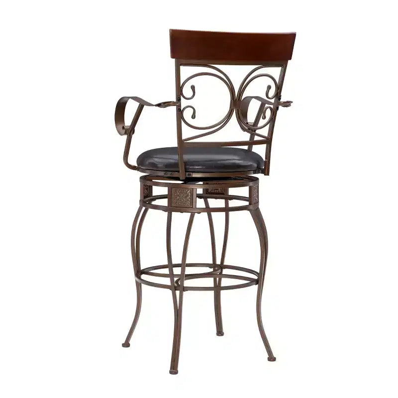 Tabouret de bar pivotant en similicuir et métal, avec accoudoirs, grand format, Nora - Linon