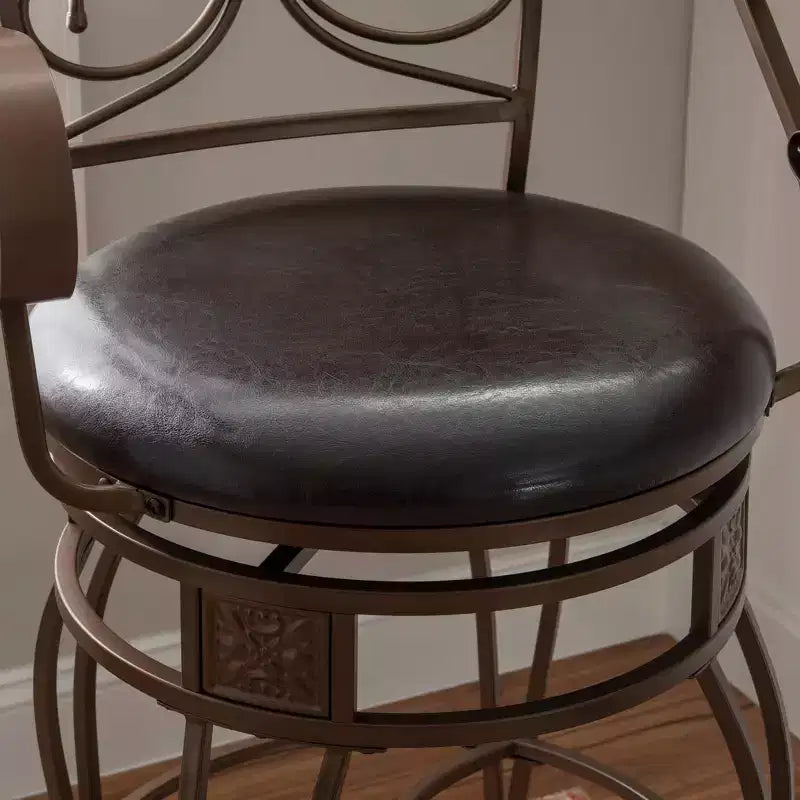 Tabouret de bar pivotant en similicuir et métal, avec accoudoirs, grand format, Nora - Linon