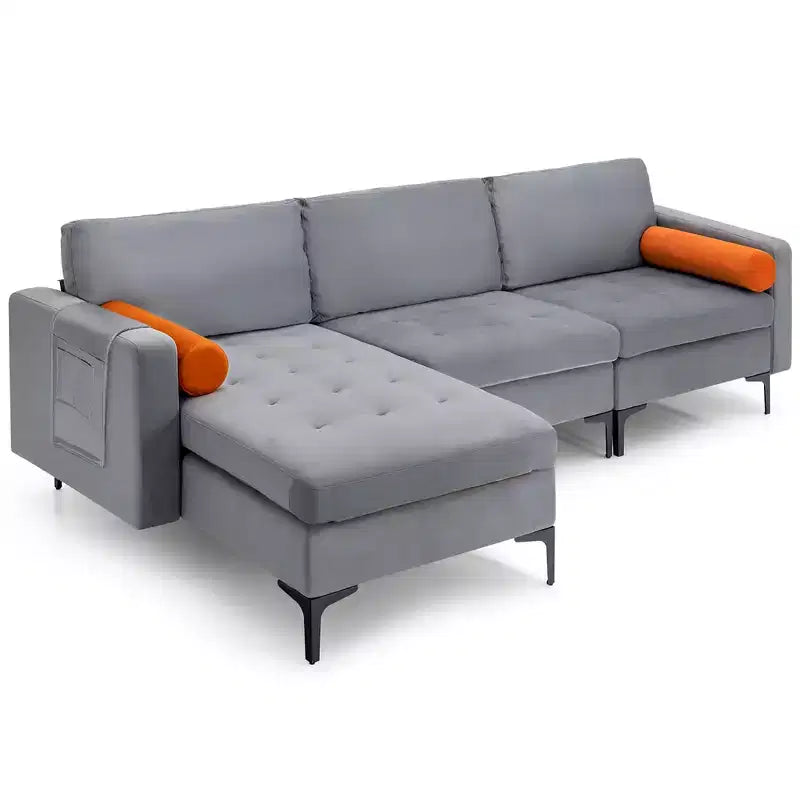 Costway Modular L-shaped Sectional Sofa with Reversible Chaise & 2 USB Ports Ash Grey
