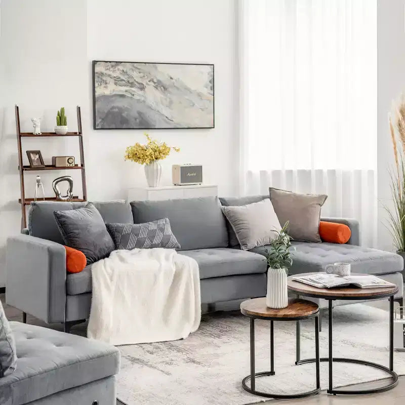 Costway Modular L-shaped Sectional Sofa with Reversible Chaise & 2 USB Ports Ash Grey