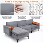 Costway Modular L-shaped Sectional Sofa with Reversible Chaise & 2 USB Ports Ash Grey