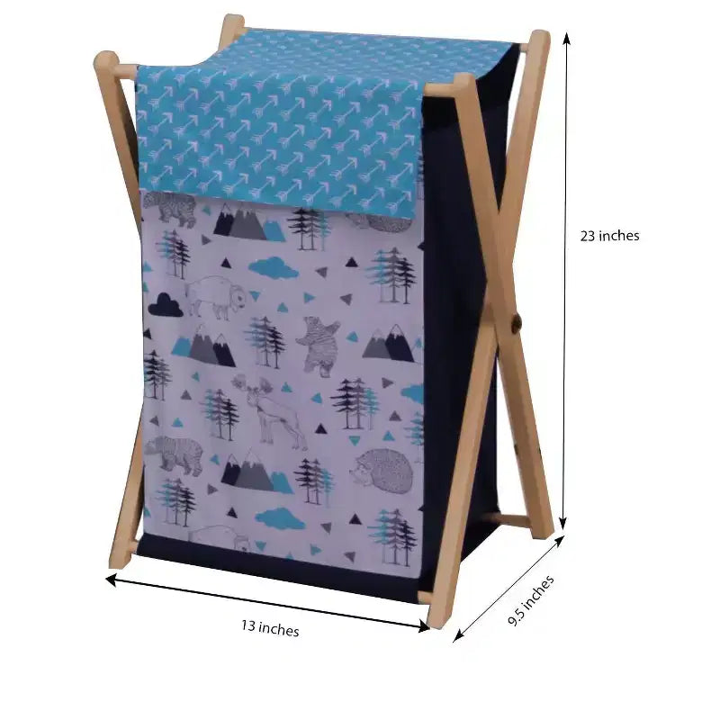 Bacati - Woodlands Aqua/Navy/Gray Boys Laundry Hamper with Wooden Frame