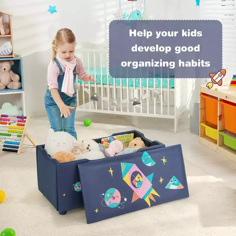 Costway Kids Upholstered Storage Ottoman Bench Versatile Toy Chest Footrest Stool with Lid