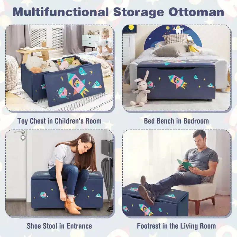 Costway Kids Upholstered Storage Ottoman Bench Versatile Toy Chest Footrest Stool with Lid