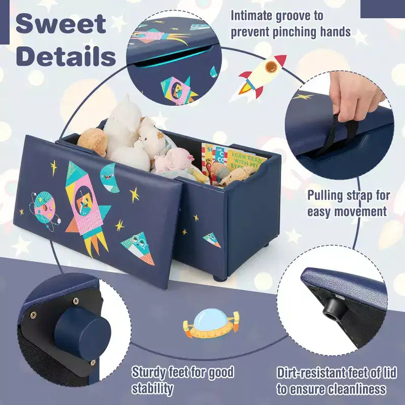 Costway Kids Upholstered Storage Ottoman Bench Versatile Toy Chest Footrest Stool with Lid