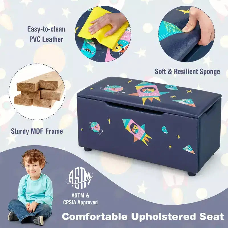 Costway Kids Upholstered Storage Ottoman Bench Versatile Toy Chest Footrest Stool with Lid
