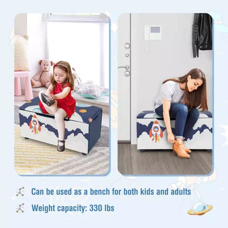 Costway Kids Upholstered Storage Ottoman Bench Versatile Toy Chest Footrest Stool with Lid