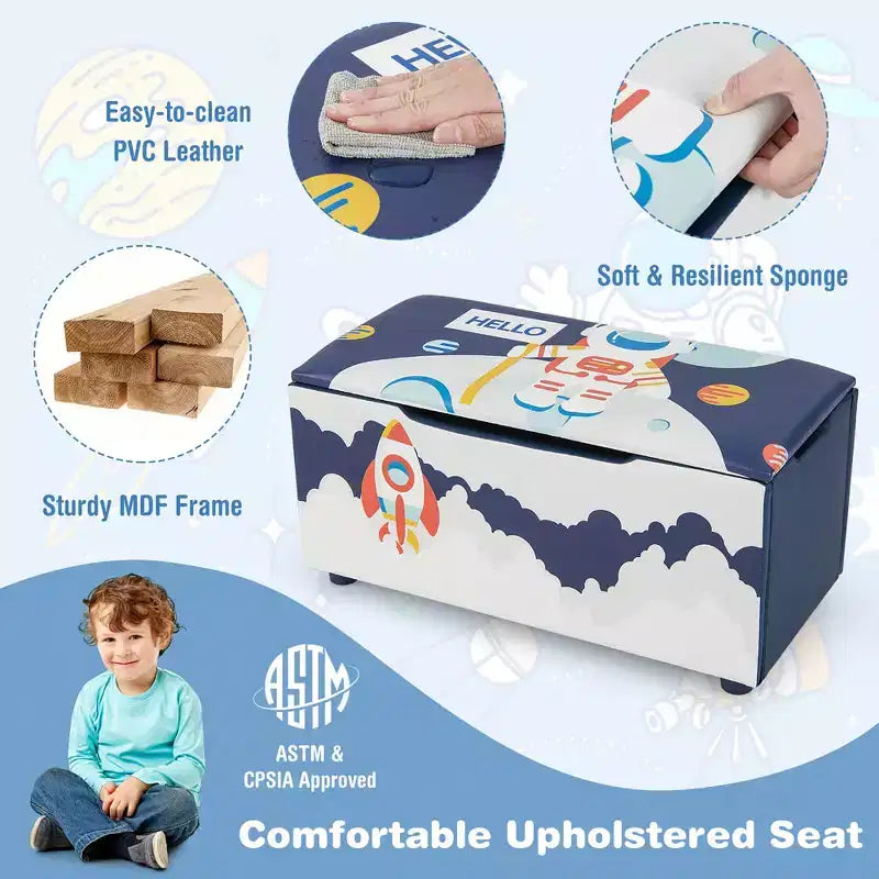Costway Kids Upholstered Storage Ottoman Bench Versatile Toy Chest Footrest Stool with Lid