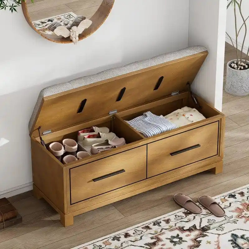 Banc à chaussures avec coussin amovible et rangement dissimulé pour l'entrée et le salon