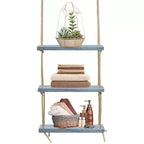 3-Tier Sorbus Rustic Wood Hanging Shelf - Storage Rope Organizer Rack, Floating Display Shelves (Grey)