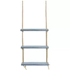 3-Tier Sorbus Rustic Wood Hanging Shelf - Storage Rope Organizer Rack, Floating Display Shelves (Grey)