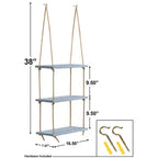 3-Tier Sorbus Rustic Wood Hanging Shelf - Storage Rope Organizer Rack, Floating Display Shelves (Grey)