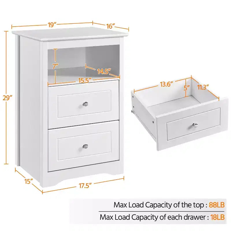 Yaheetech Woodenll End Table with Storage Drawers and Open Shelf for Bedroom, Living Room