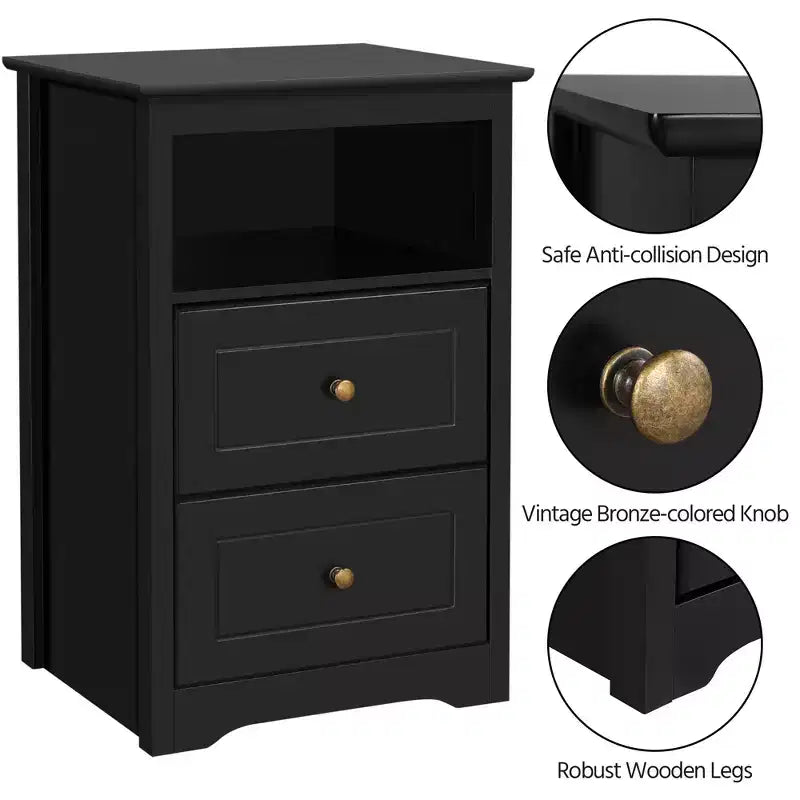 Yaheetech Woodenll End Table with Storage Drawers and Open Shelf for Bedroom, Living Room