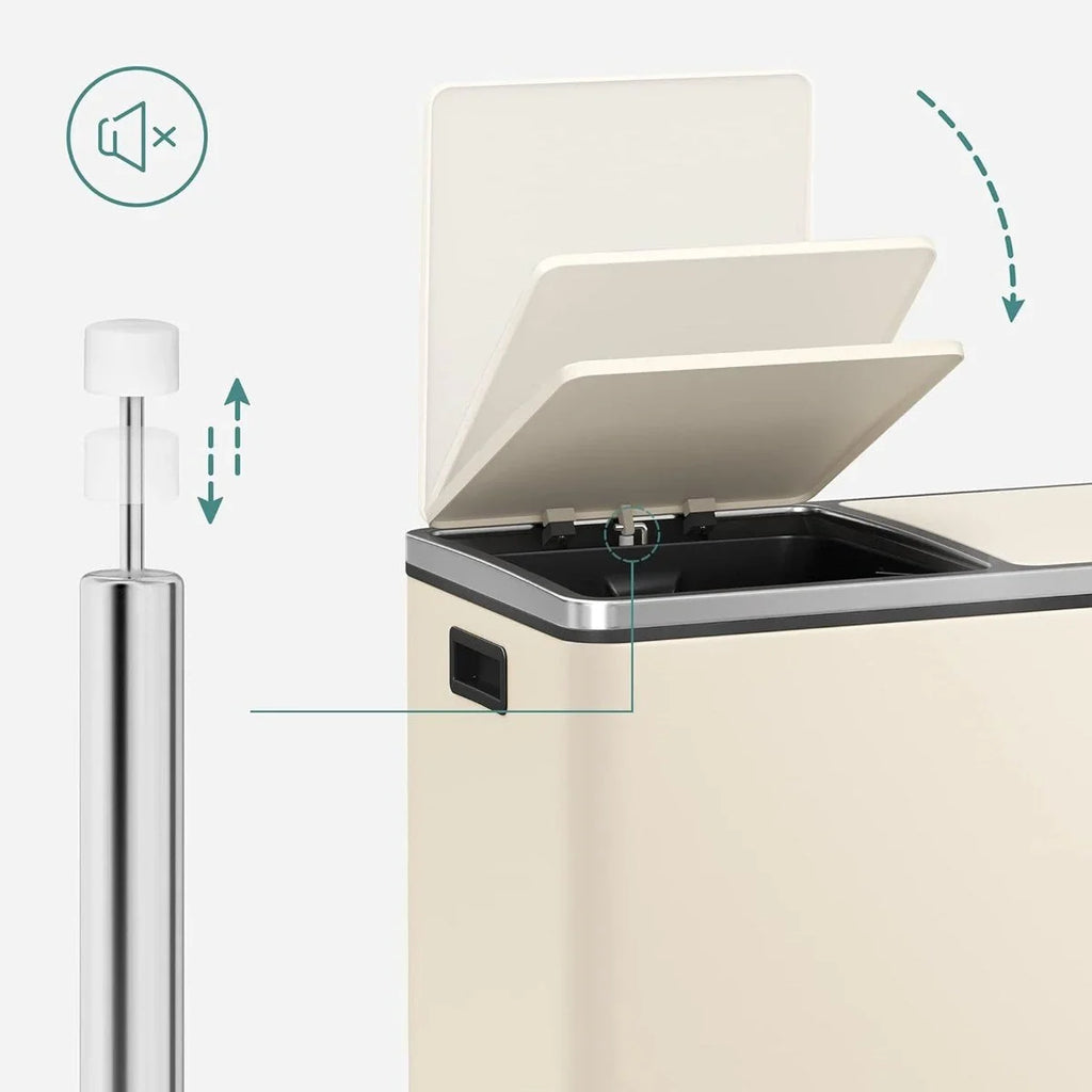 SONGMICS Poubelle double, 60L, en acier inoxydable, amande