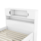 Lit plateforme capitaine double/grand avec 4 tiroirs et étagères de rangement, cadre de lit en bois massif avec tête de lit bibliothèque de rangement