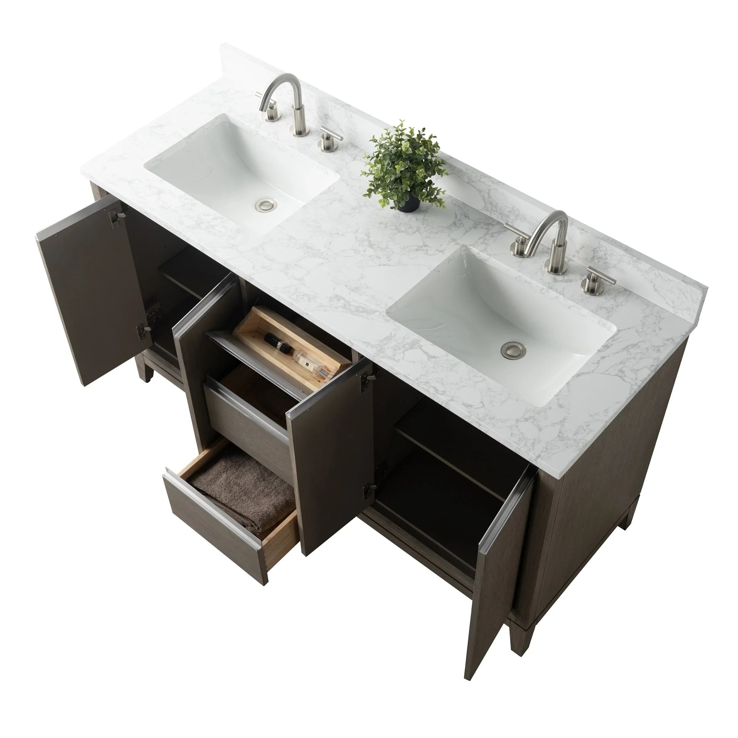 Meuble-lavabo Vanity Art avec évier en céramique et dessus en marbre reconstitué