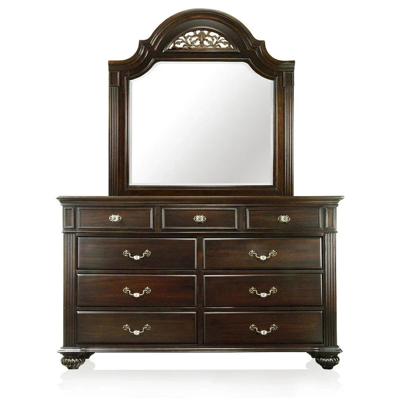 Commode traditionnelle à 9 tiroirs et miroir, 2 pièces