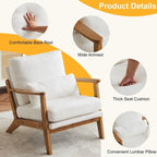 Fauteuil d'appoint rembourré en mélange de lin avec pieds en bois et un oreiller beige