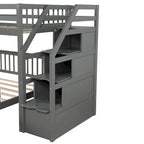Letto a soppalco in legno per due persone con scale, sponde alte e scaletta