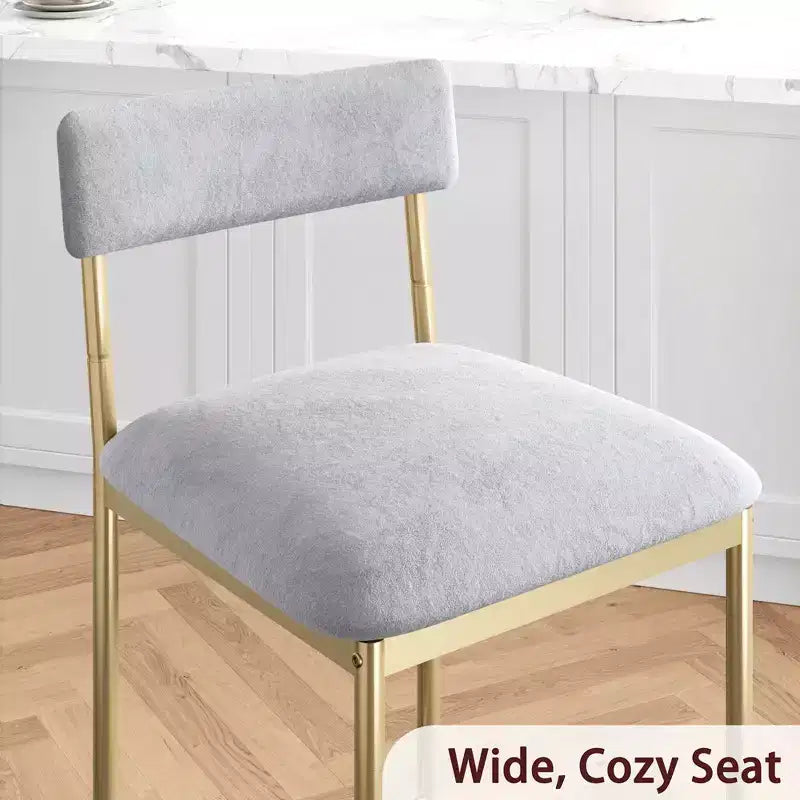 Bar Stools Set of 2, Kitchen Bar Stools with Footrest, Velvet Upholstered Counter Height Barstool, Bar Chairs for Kitchen Island, Counter, Gray-Gold