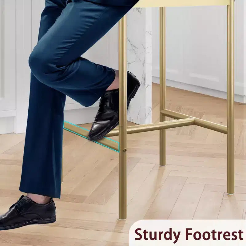 Bar Stools Set of 2, Kitchen Bar Stools with Footrest, Velvet Upholstered Counter Height Barstool, Bar Chairs for Kitchen Island, Counter, Gray-Gold
