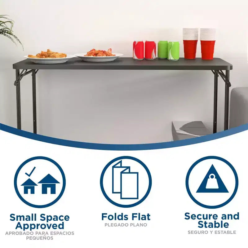 COSCO 20 x 48 Adjustable Height Folding Resin Utility Table, Black