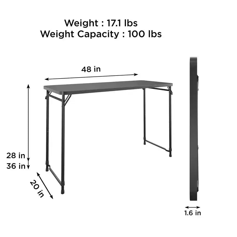 COSCO 20 x 48 Adjustable Height Folding Resin Utility Table, Black