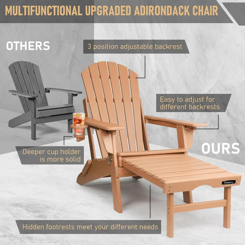 Chaise Adirondack pliante et réglable Vrakae avec ottoman