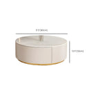 Table basse de forme tambour, ronde, en bois, moderne, blanche avec tiroir