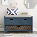 Banc de rangement en bois avec 2 paniers tressés