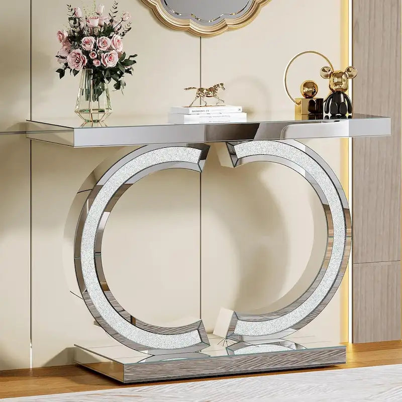 Console Argentée, Table d'Entrée Miroir 39 pour Hall d'Entrée