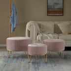 Tabouret pouf rond en velours surélevé avec base dorée épingle à cheveux