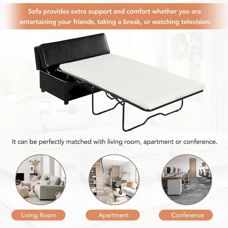 Lit d'appoint pliable ottoman convertible Twin Size avec matelas, canapé-lit rembourré en PU
