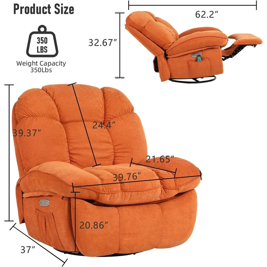 Fauteuil inclinable pivotant XINMICS, Fauteuils inclinables à bascule de massage avec fonction chauffante, ports USB, USB-C et pochette latérale