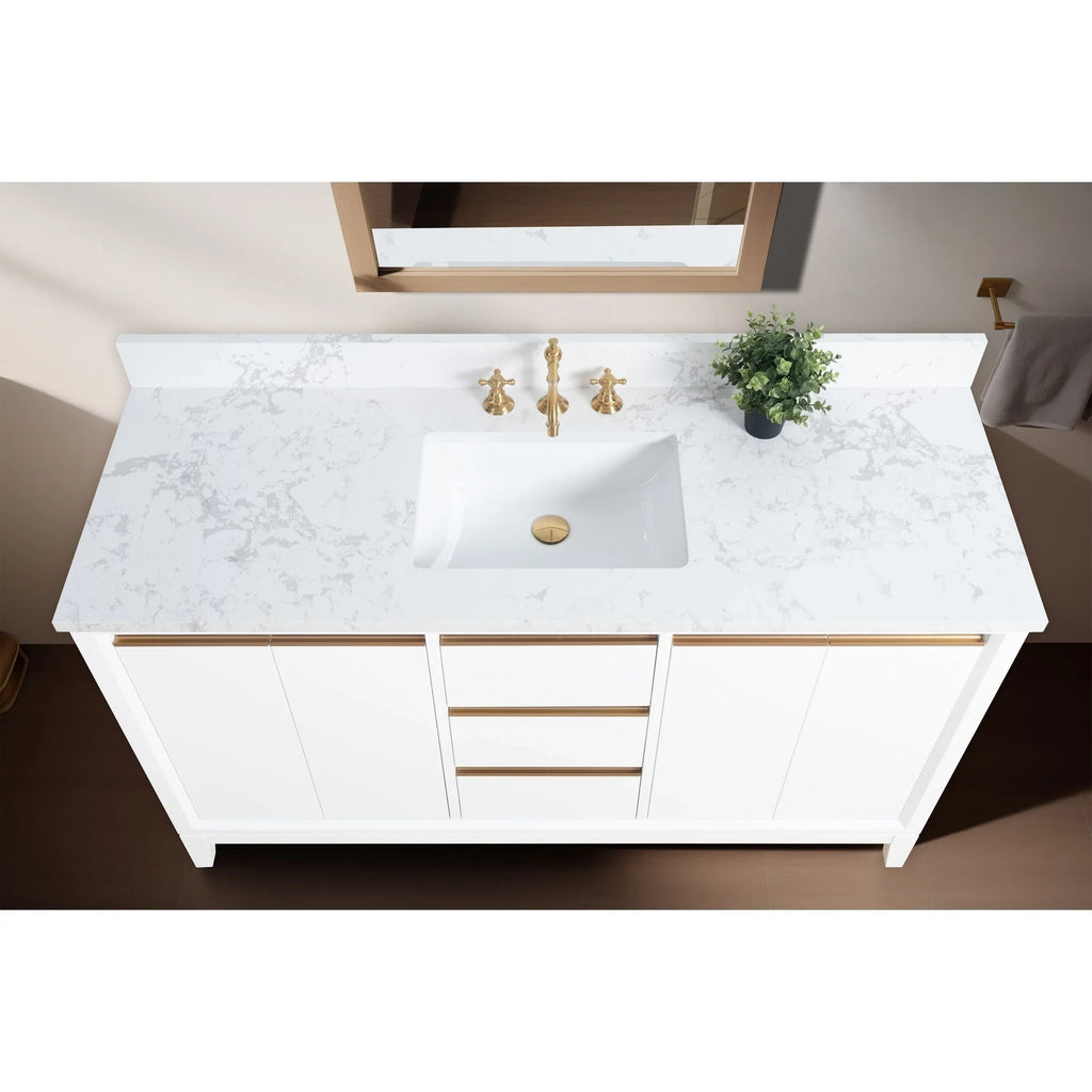 Meuble-lavabo Vanity Art avec évier en céramique et dessus en marbre reconstitué