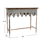 Console en métal finition zinc et bois à bord festonné