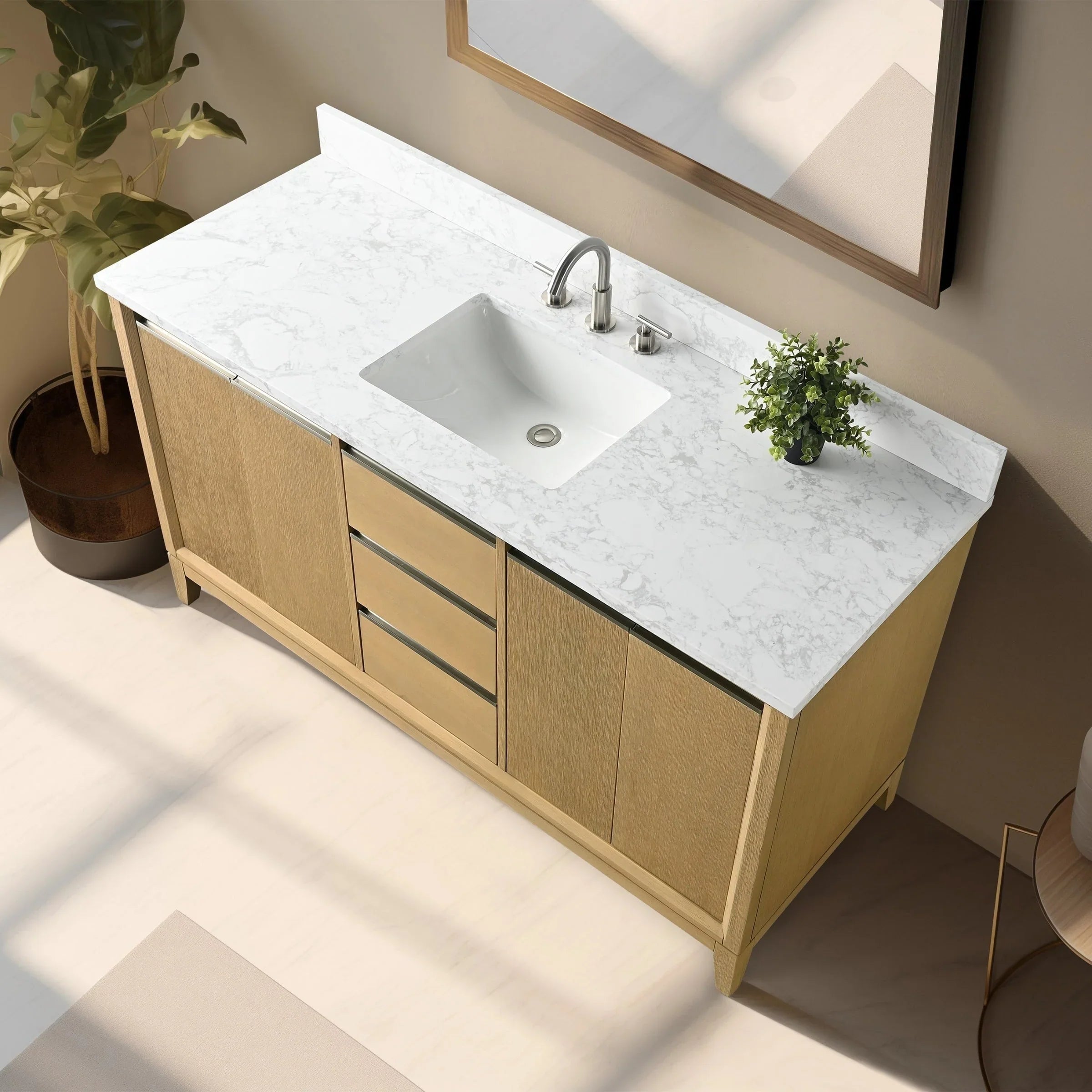 Meuble-lavabo Vanity Art avec évier en céramique et dessus en marbre reconstitué