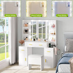 Coiffeuse avec prises intégrées et miroir éclairé, 55,1H x 43,3L x 15,74P