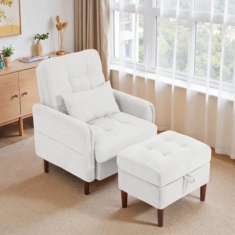Fauteuil de salon moderne UIXE avec pouf de rangement et dossier réglable
