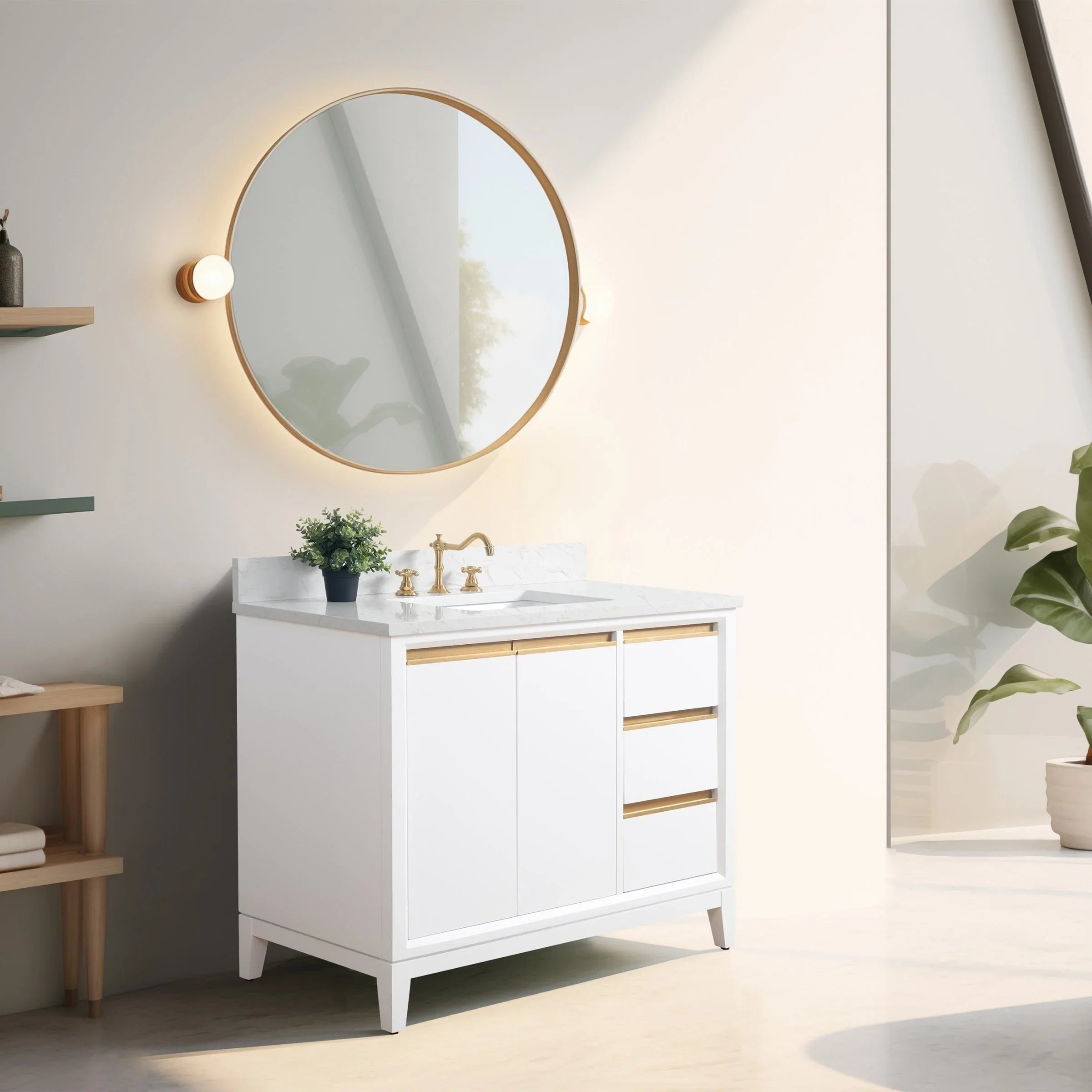 Meuble-lavabo Vanity Art avec évier en céramique et dessus en marbre reconstitué