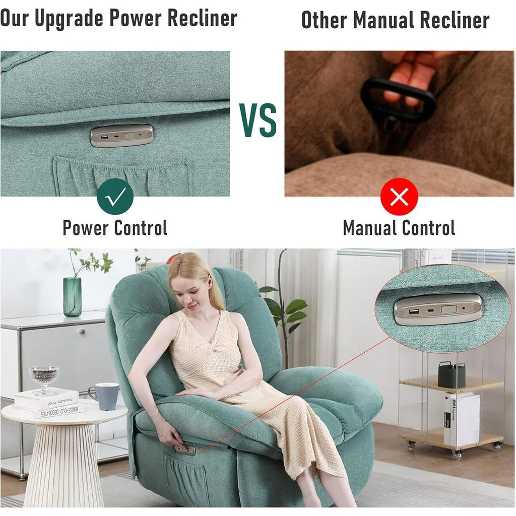 Fauteuil inclinable pivotant XINMICS, Fauteuils inclinables à bascule de massage avec fonction chauffante, ports USB, USB-C et pochette latérale