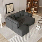 Canapé d'angle convertible avec pouf de rangement, canapé-lit pour salon