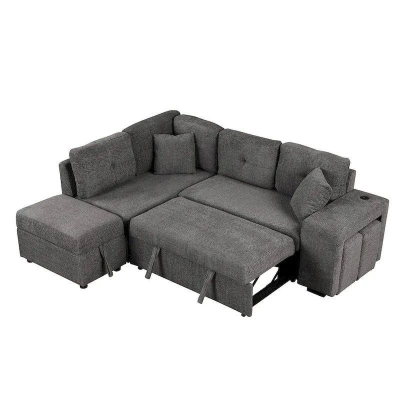 Canapé d'angle convertible avec pouf de rangement, canapé-lit pour salon