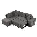 Canapé d'angle convertible avec pouf de rangement, canapé-lit pour salon