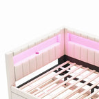 Lit plateforme rembourré avec ports USB et éclairage LED - Cadre de lit double/simple avec 2 tiroirs de rangement - Chambre à coucher moderne