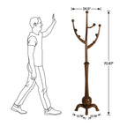 Porte-manteau sur pied en bois d'hévéa à motif de branches d'arbre avec 8 crochets - 24,5 l x 70,87 h