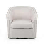 Fauteuil pivotant, style baril rond classique, tissu beige blé